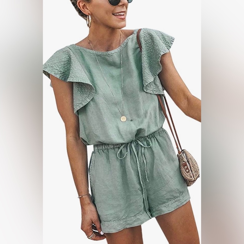 Ruffle Cap Sleeve Romper with Belt